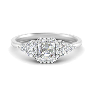 Asscher Cut Halo Cluster Accent Engagement Ring