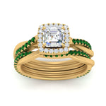Load image into Gallery viewer, asscher-cut-halo-emerald-infinity-bridal-set-in-yellow-gold-FD9212ASGEMGR-NL-YG-B2.jpg