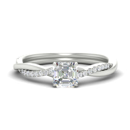Twisted Vine Hidden Halo Asscher Lab Diamond Engagement Ring