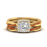Load image into Gallery viewer, asscher-cut-halo-orange-sapphire-infinity-bridal-set-in-yellow-gold-FD9212ASGSAOR-NL-YG-B2.jpg