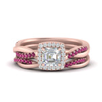 Load image into Gallery viewer, asscher-cut-halo-pink-sapphire-infinity-bridal-set-in-rose-gold-FD9212ASGSADRPI-NL-RG-B2.jpg