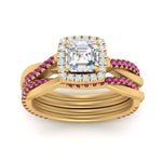 Load image into Gallery viewer, asscher-cut-halo-pink-sapphire-infinity-bridal-set-in-yellow-gold-FD9212ASGSADRPI-NL-YG-B2.jpg