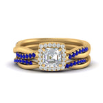Load image into Gallery viewer, asscher-cut-halo-sapphire-infinity-bridal-set-in-yellow-gold-FD9212ASGSABL-NL-YG-B2.jpg