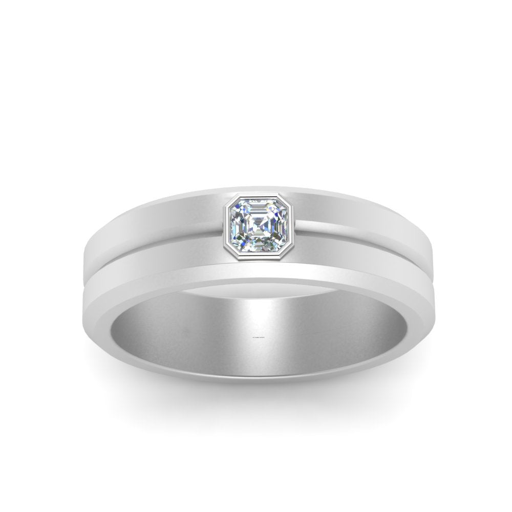 Mens Assccher Cut Solitaire Wedding Ring