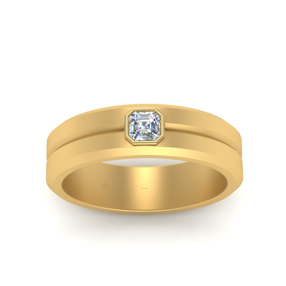 Mens Assccher Cut Solitaire Wedding Ring