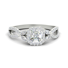 Lab Grown Diamond Asscher Cut Halo Split Shank Engagement Ring