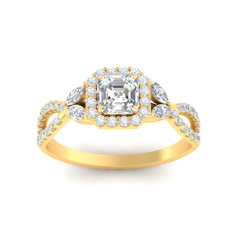 Twisted Shank Asscher Cut Halo Diamond Engagement Ring