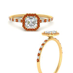 Load image into Gallery viewer, asscher-cut-orange-sapphire-halo-petite-engagement-ring-in-yellow-gold-FD8523ASRGSAORANGLE3-NL-YG
