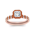 Load image into Gallery viewer, asscher-cut-orange-sapphire-halo-wedding-ring-set-in-rose-gold-FD8523ASGSAOR-NL-RG