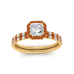 Load image into Gallery viewer, asscher-cut-orange-sapphire-halo-wedding-ring-set-in-yellow-gold-FD8523ASGSAOR-NL-YG