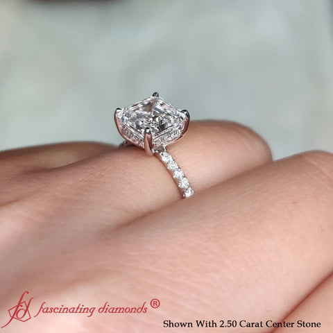 Asscher Cut Pavé Under Halo Engagement Ring