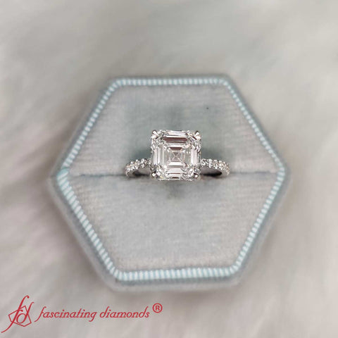 Asscher Cut Pavé Under Halo Engagement Ring