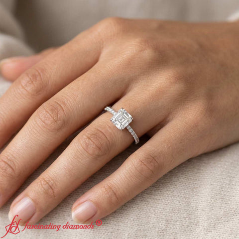 Asscher Cut Pavé Under Halo Engagement Ring