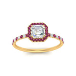 Load image into Gallery viewer, asscher-cut-pink-sapphire-halo-petite-engagement-ring-in-yellow-gold-FD8523ASRGSADRPIANGLE3-NL-YG
