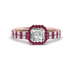 Load image into Gallery viewer, asscher-cut-pink-sapphire-halo-wedding-ring-set-in-rose-gold-FD8523ASGSADRPI-NL-RG