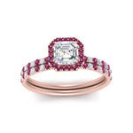 Load image into Gallery viewer, asscher-cut-pink-sapphire-halo-wedding-ring-set-in-rose-gold-FD8523ASGSADRPI-NL-RG