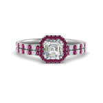 Load image into Gallery viewer, asscher-cut-pink-sapphire-halo-wedding-ring-set-in-white-gold-FD8523ASGSADRPI-NL-WG
