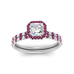 Load image into Gallery viewer, asscher-cut-pink-sapphire-halo-wedding-ring-set-in-white-gold-FD8523ASGSADRPI-NL-WG