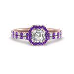 Load image into Gallery viewer, asscher-cut-purple-topaz-halo-wedding-ring-set-in-rose-gold-FD8523ASGVITO-NL-RG