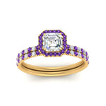 Load image into Gallery viewer, asscher-cut-purple-topaz-halo-wedding-ring-set-in-yellow-gold-FD8523ASGVITO-NL-YG