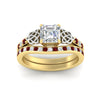 Load image into Gallery viewer, asscher-cut-ruby-channel-band-celtic-bridal-set-in-yellow-gold-fdens2255asgrudrangle5-nl-yg-ws2.jpg