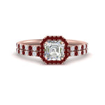 Load image into Gallery viewer, asscher-cut-ruby-halo-wedding-ring-set-in-rose-gold-FD8523ASGRUDR-NL-RG