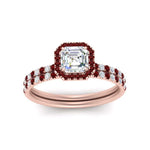 Load image into Gallery viewer, asscher-cut-ruby-halo-wedding-ring-set-in-rose-gold-FD8523ASGRUDR-NL-RG