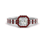 Load image into Gallery viewer, asscher-cut-ruby-halo-wedding-ring-set-in-white-gold-FD8523ASGRUDR-NL-WG