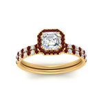 Load image into Gallery viewer, asscher-cut-ruby-halo-wedding-ring-set-in-yellow-gold-FD8523ASGRUDR-NL-YG