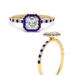 Load image into Gallery viewer, asscher-cut-sapphire-halo-petite-engagement-ring-in-yellow-gold-FD8523ASRGSABLANGLE3-NL-YG
