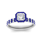 Load image into Gallery viewer, asscher-cut-sapphire-halo-wedding-ring-set-in-white-gold-FD8523ASGSABL-NL-WG