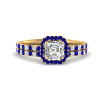 Load image into Gallery viewer, asscher-cut-sapphire-halo-wedding-ring-set-in-yellow-gold-FD8523ASGSABL-NL-YG