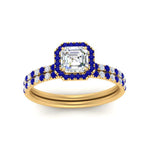 Load image into Gallery viewer, asscher-cut-sapphire-halo-wedding-ring-set-in-yellow-gold-FD8523ASGSABL-NL-YG