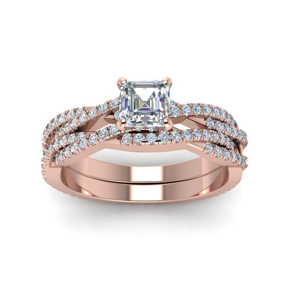 asscher-cut-simple-diamond-twisted-vine-bridal-ring-sets-in-14K-rose-gold-FD8233AS-NL-RG
