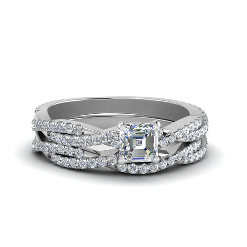 asscher-cut-simple-diamond-twisted-vine-bridal-ring-sets-in-14K-white-gold-FD8233AS-NL-WG