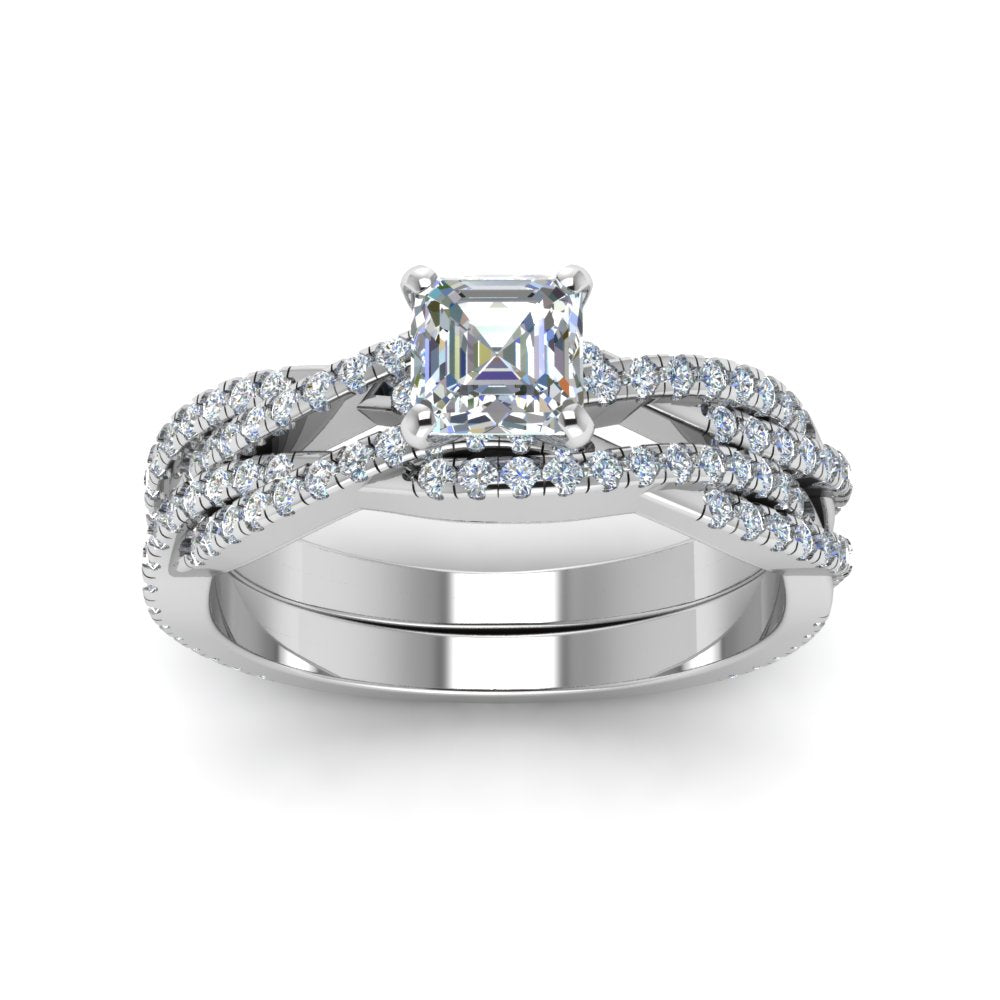 asscher-cut-simple-diamond-twisted-vine-bridal-ring-sets-in-14K-white-gold-FD8233AS-NL-WG