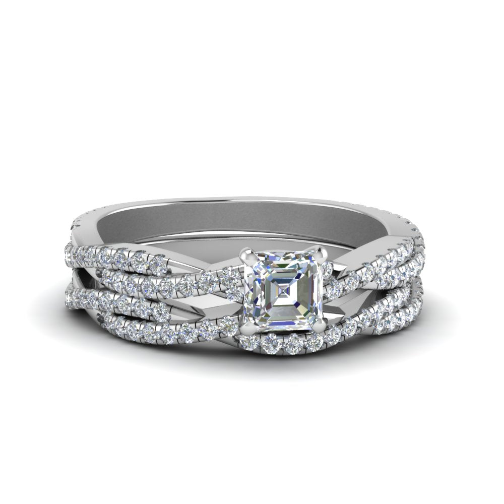 asscher-cut-simple-diamond-twisted-vine-bridal-ring-sets-in-950-Platinum-FD8233AS-NL-WG
