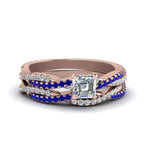 Load image into Gallery viewer, asscher-cut-simple-diamond-twisted-vine-bridal-ring-sets-with-blue-sapphire-in-14K-rose-gold-FD8233ASGSABL-NL-RG
