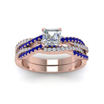 Load image into Gallery viewer, asscher-cut-simple-diamond-twisted-vine-bridal-ring-sets-with-blue-sapphire-in-14K-rose-gold-FD8233ASGSABL-NL-RG
