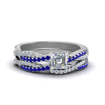 Load image into Gallery viewer, asscher-cut-simple-diamond-twisted-vine-bridal-ring-sets-with-blue-sapphire-in-14K-white-gold-FD8233ASGSABL-NL-WG
