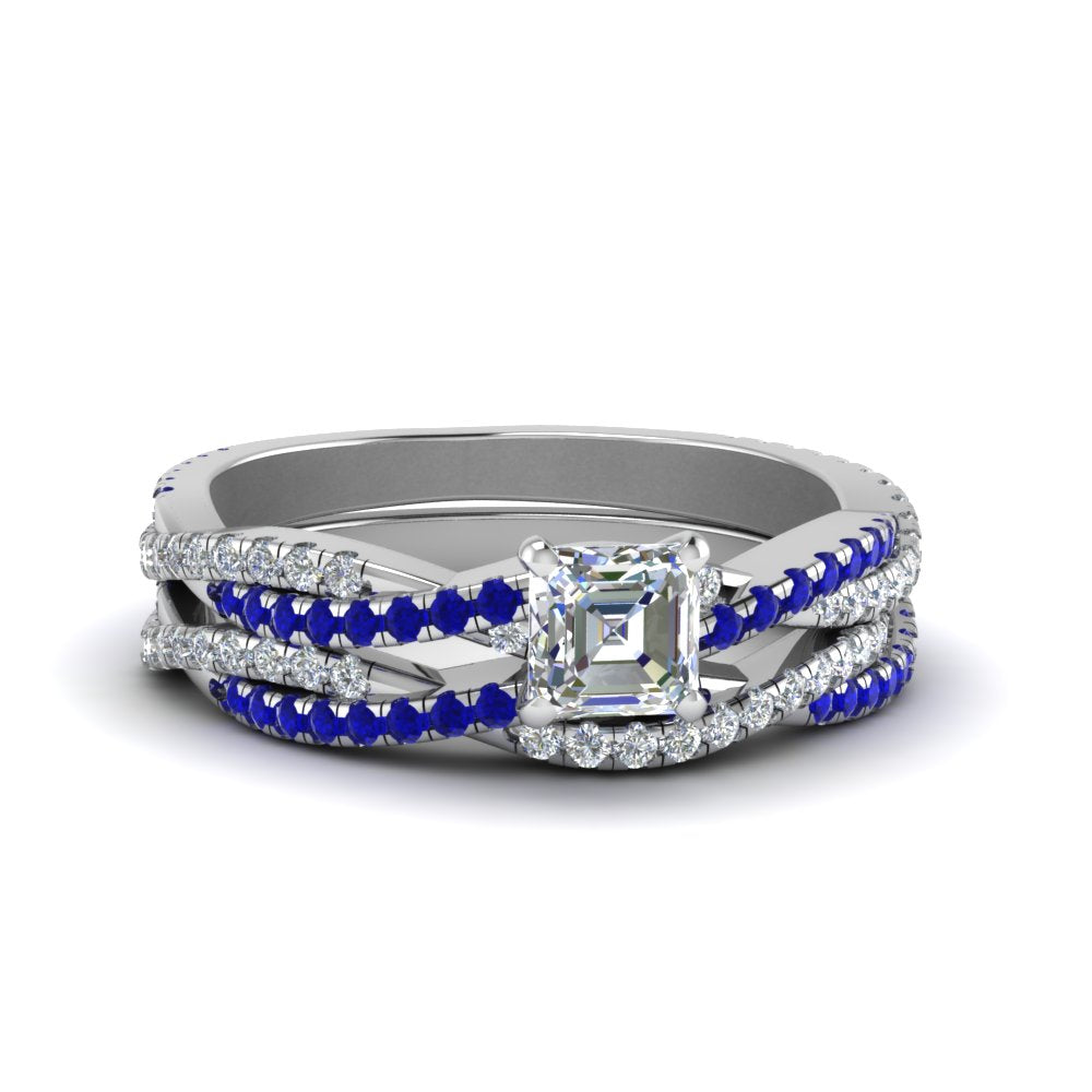 asscher-cut-simple-diamond-twisted-vine-bridal-ring-sets-with-blue-sapphire-in-14K-white-gold-FD8233ASGSABL-NL-WG