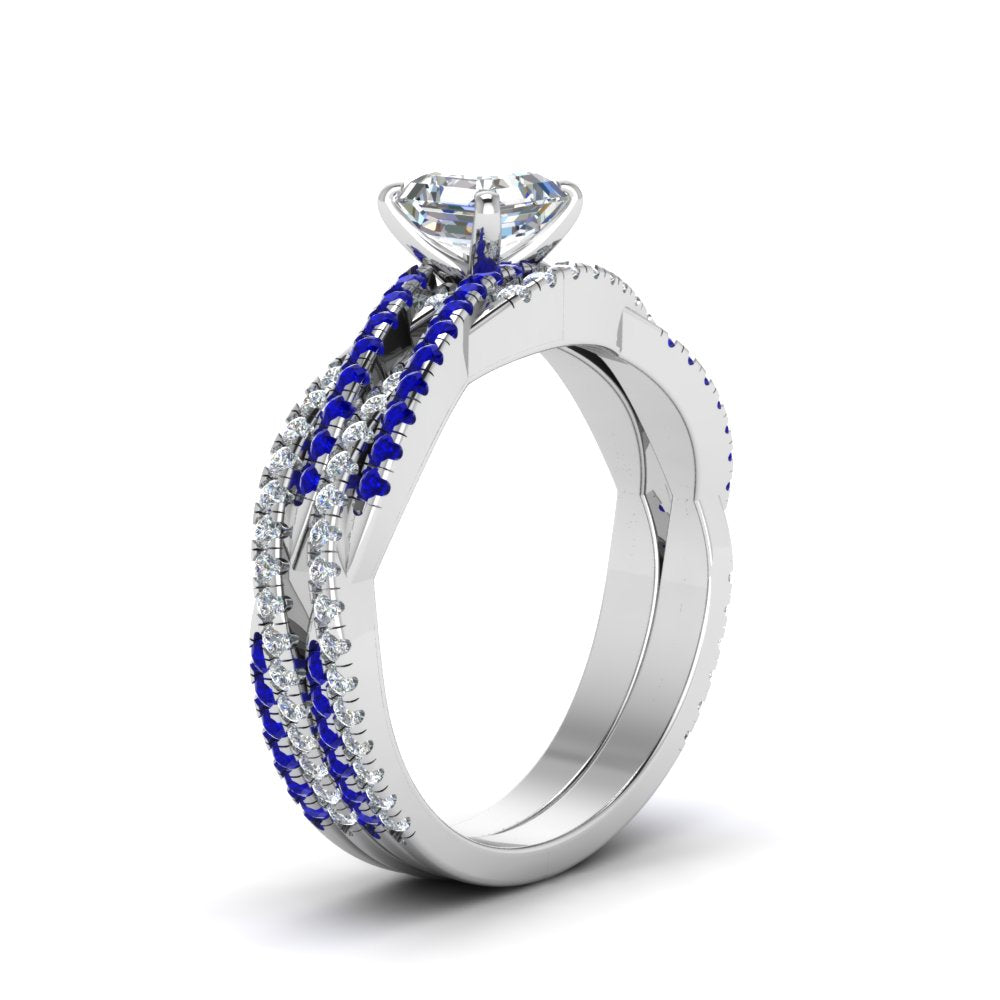 asscher-cut-simple-diamond-twisted-vine-bridal-ring-sets-with-blue-sapphire-in-14K-white-gold-FD8233ASGSABL-NL-WG