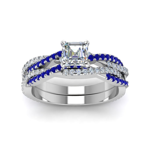 asscher-cut-simple-diamond-twisted-vine-bridal-ring-sets-with-blue-sapphire-in-14K-white-gold-FD8233ASGSABL-NL-WG