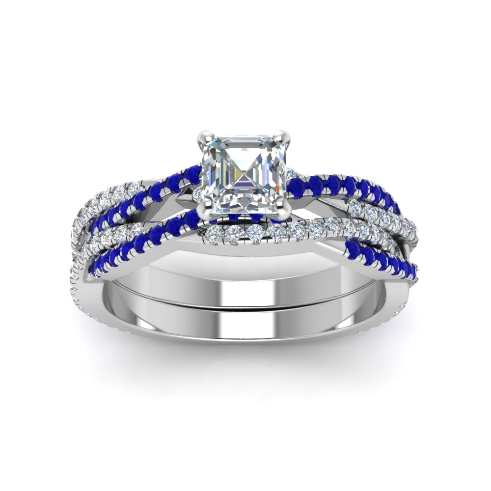 asscher-cut-simple-diamond-twisted-vine-bridal-ring-sets-with-blue-sapphire-in-950-Platinum-FD8233ASGSABL-NL-WG