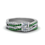 Load image into Gallery viewer, asscher-cut-simple-diamond-twisted-vine-bridal-ring-sets-with-emerald-in-14K-white-gold-FD8233ASGEMGR-NL-WG
