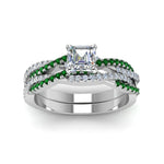 Load image into Gallery viewer, asscher-cut-simple-diamond-twisted-vine-bridal-ring-sets-with-emerald-in-14K-white-gold-FD8233ASGEMGR-NL-WG
