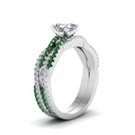 Load image into Gallery viewer, asscher-cut-simple-diamond-twisted-vine-bridal-ring-sets-with-emerald-in-950-Platinum-FD8233ASGEMGR-NL-WG
