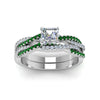Load image into Gallery viewer, asscher-cut-simple-diamond-twisted-vine-bridal-ring-sets-with-emerald-in-950-Platinum-FD8233ASGEMGR-NL-WG