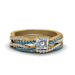 Load image into Gallery viewer, asscher-cut-simple-diamond-twisted-vine-bridal-ring-sets-with-ice-blue-topaz-in-14K-yellow-gold-FD8233ASGICBLTO-NL-YG
