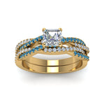 Load image into Gallery viewer, asscher-cut-simple-diamond-twisted-vine-bridal-ring-sets-with-ice-blue-topaz-in-14K-yellow-gold-FD8233ASGICBLTO-NL-YG
